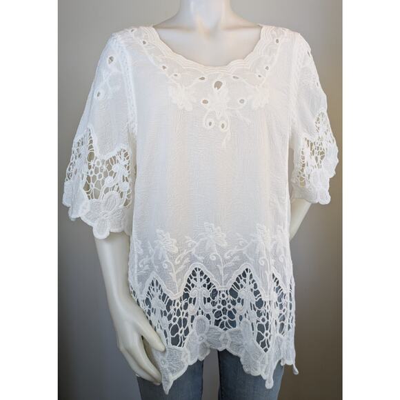 Lascana Tunic Top Large White Lace Crochet Hem Boho Coastal 1/2 Sleeve   
Beachy - Picture 2 of 12